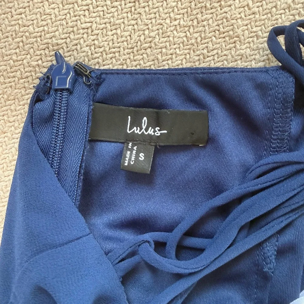 Lulu's Perfected Sweetness Dark Blue Pleated Tiered Mini Dress - Picture 5 of 5